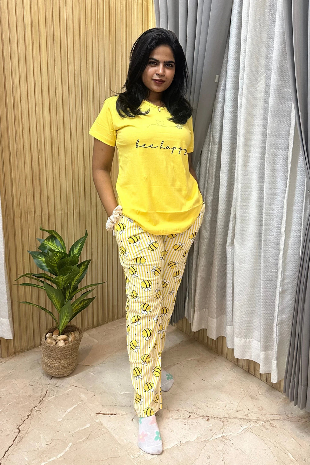 Bee Happy-Women's Printed Night Suit