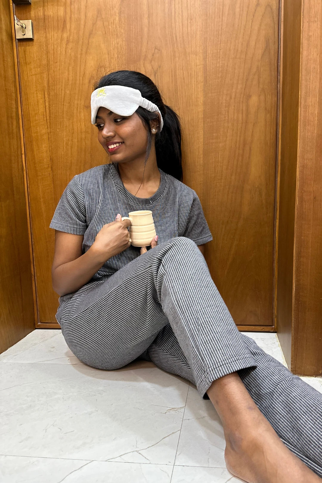 Black and White Strip Knitted Co-ord Set for Women