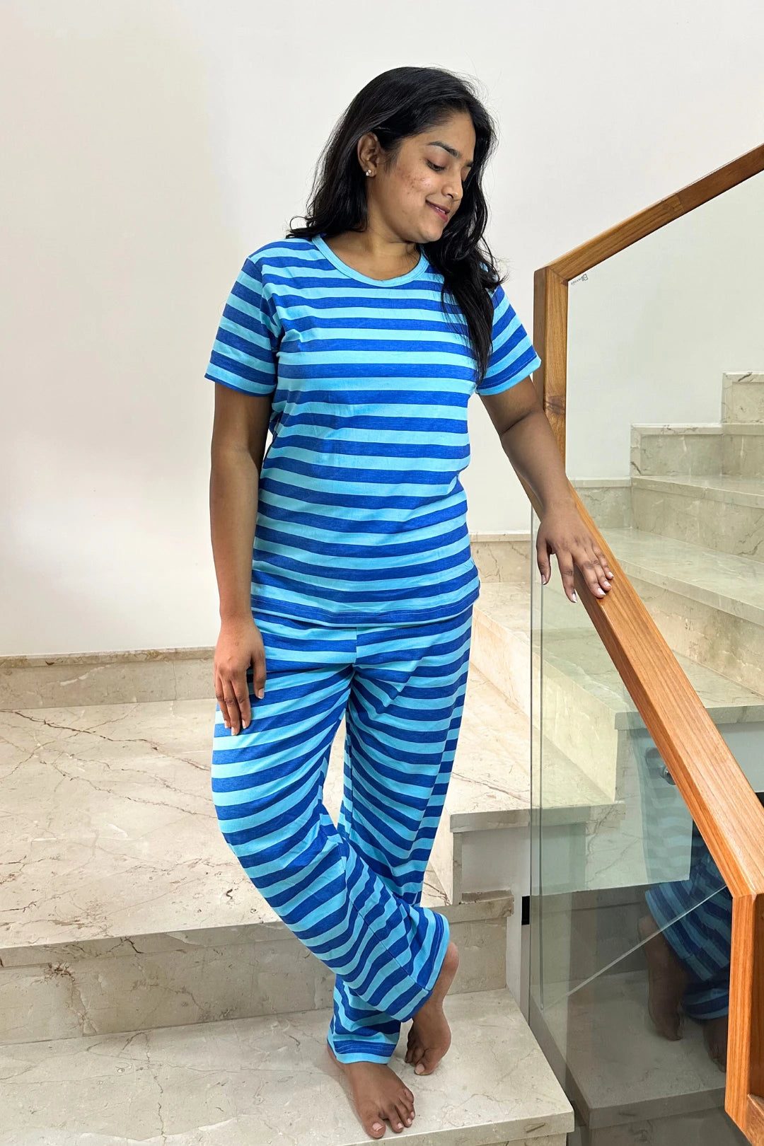 Blue Striped Co-ord Set for Women