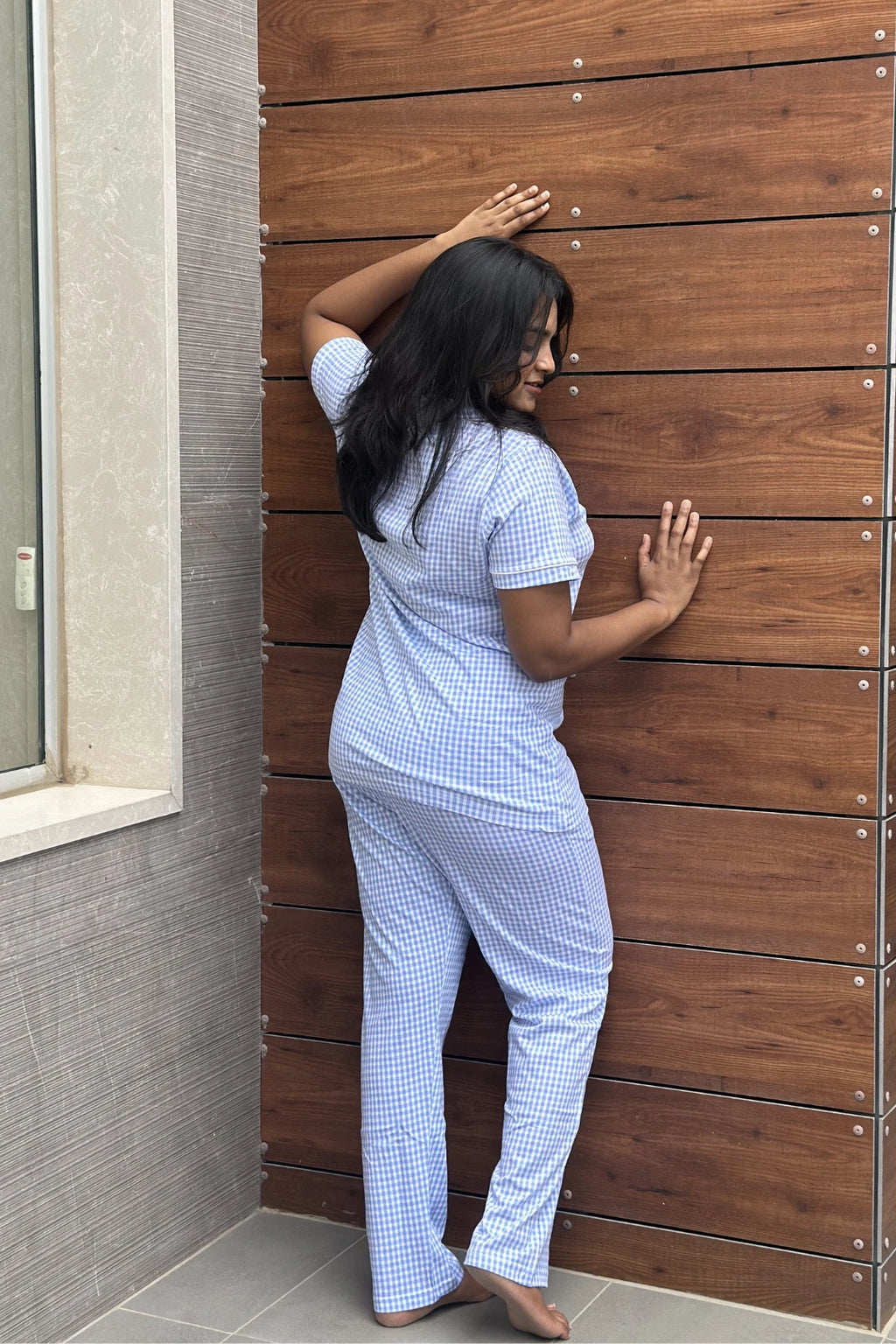 ⁠Blue Gingham Women’s Pyjama Set