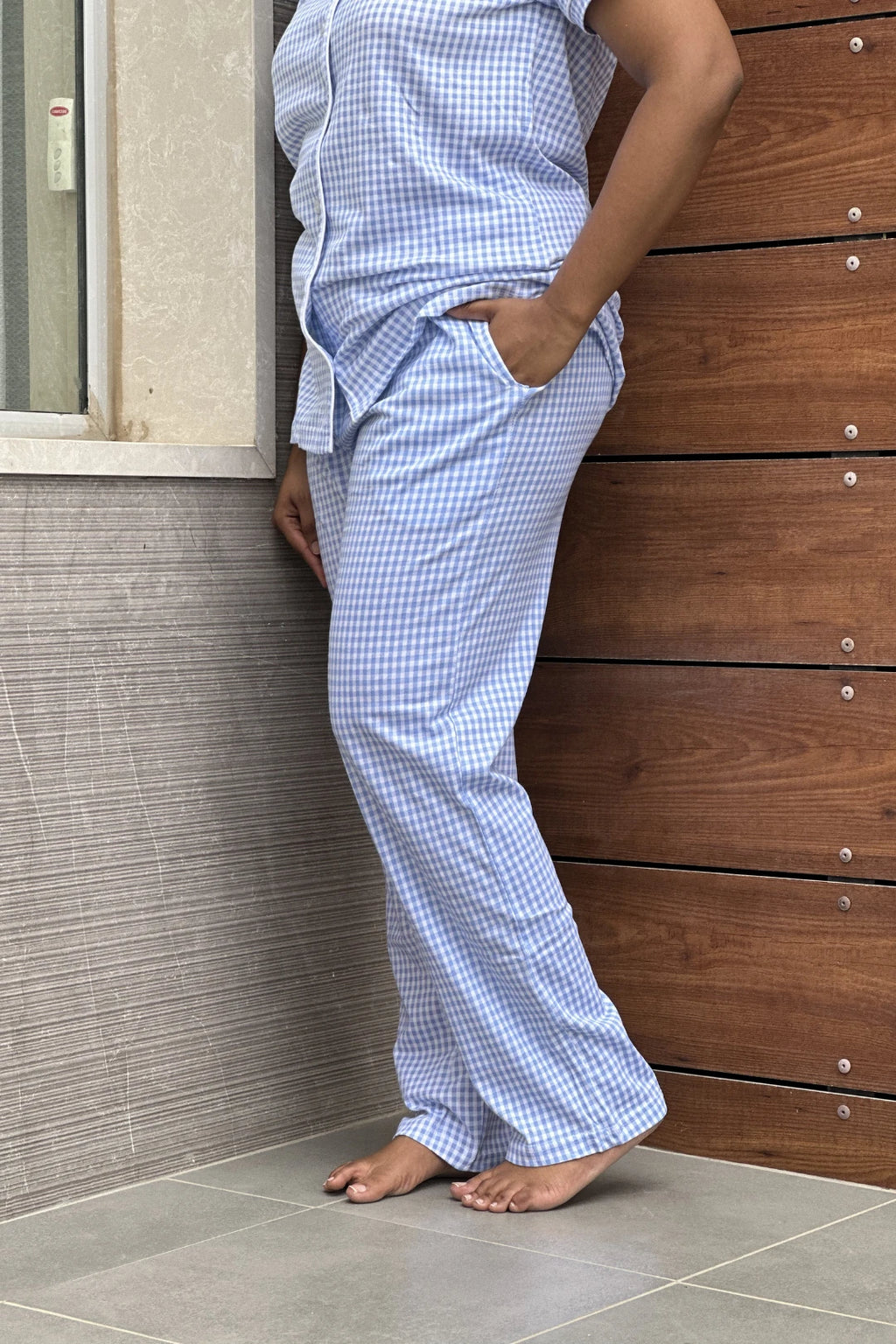 ⁠Blue Gingham Women’s Pyjama Set