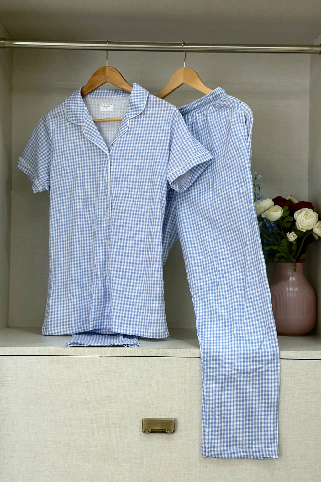 ⁠Blue Gingham Women’s Pyjama Set