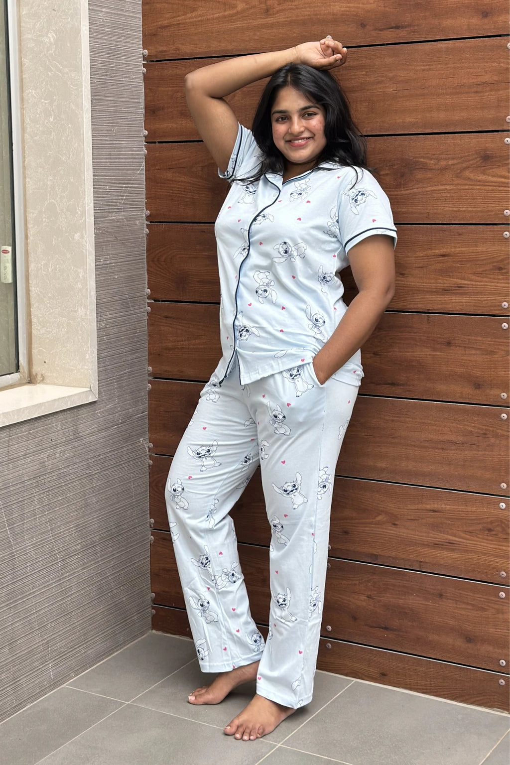 Blue Stitch Hearts Women’s Pyjama Set