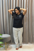 Bow Striped Women's Printed Night Suit