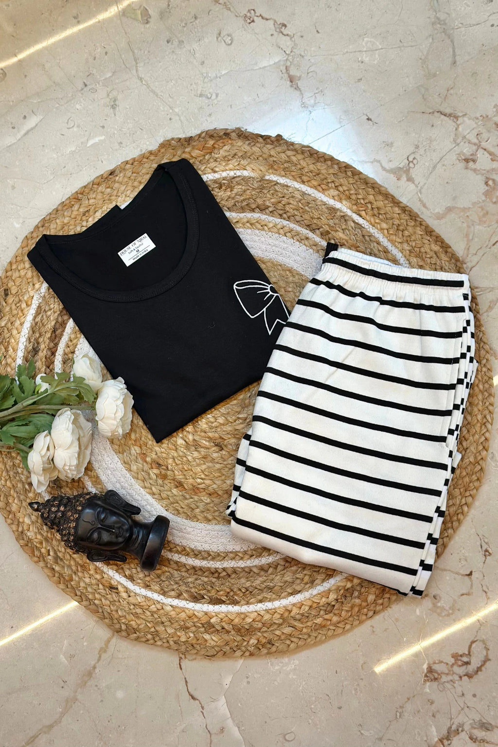 Bow Striped Women's Printed Night Suit