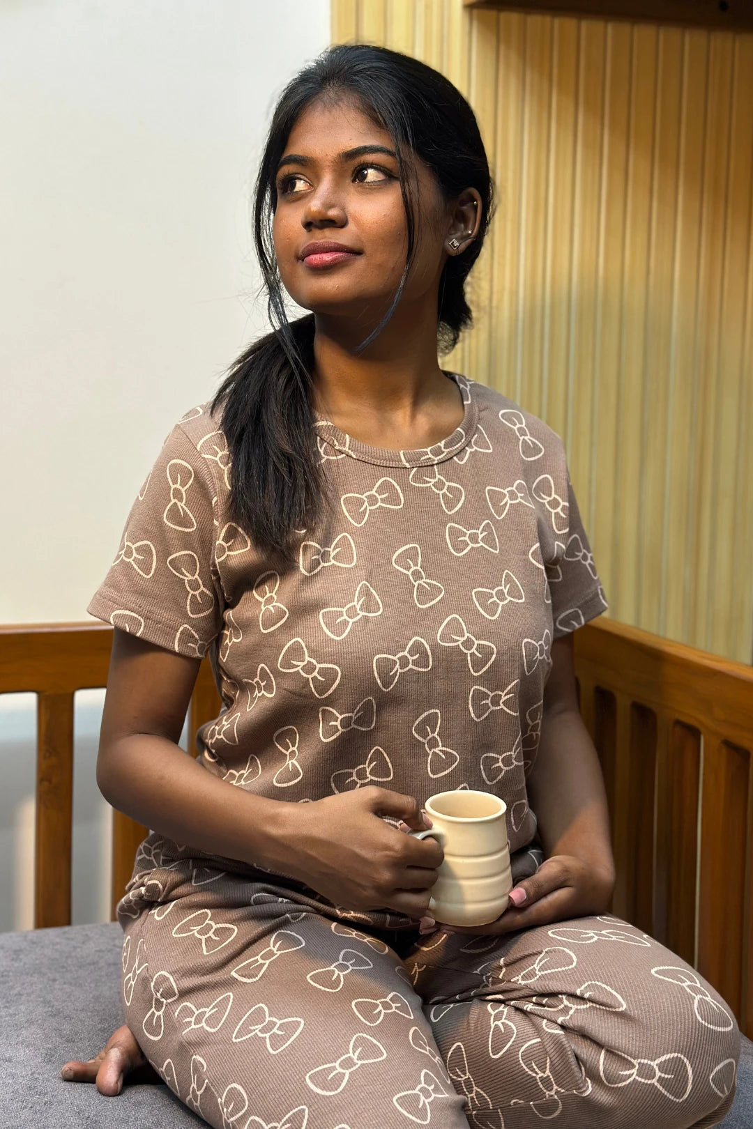 Brown Bow Tie Co-ord Set for Women