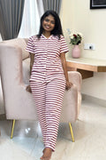 Burgundy Pink Striped Coord Set for Women