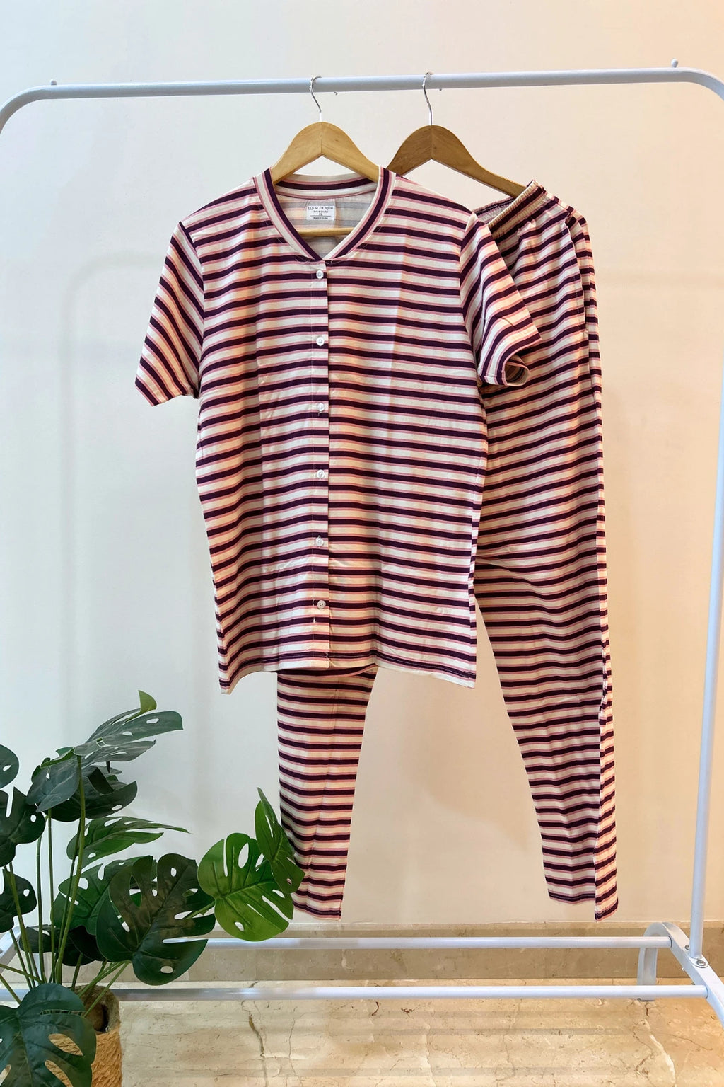 Burgundy Pink Striped Coord Set for Women
