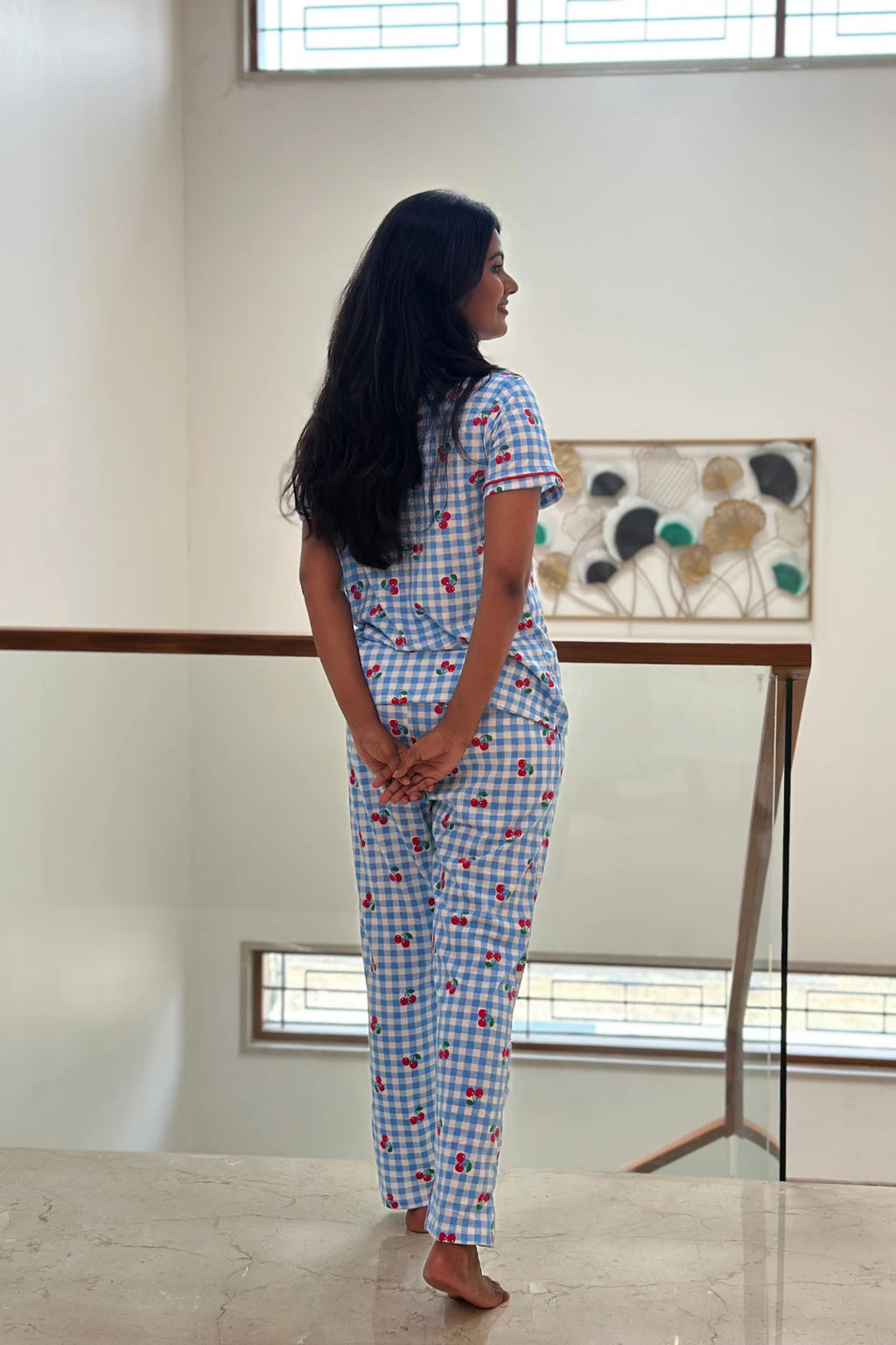 Cherry Blue Gingham Women’s Pyjama Set