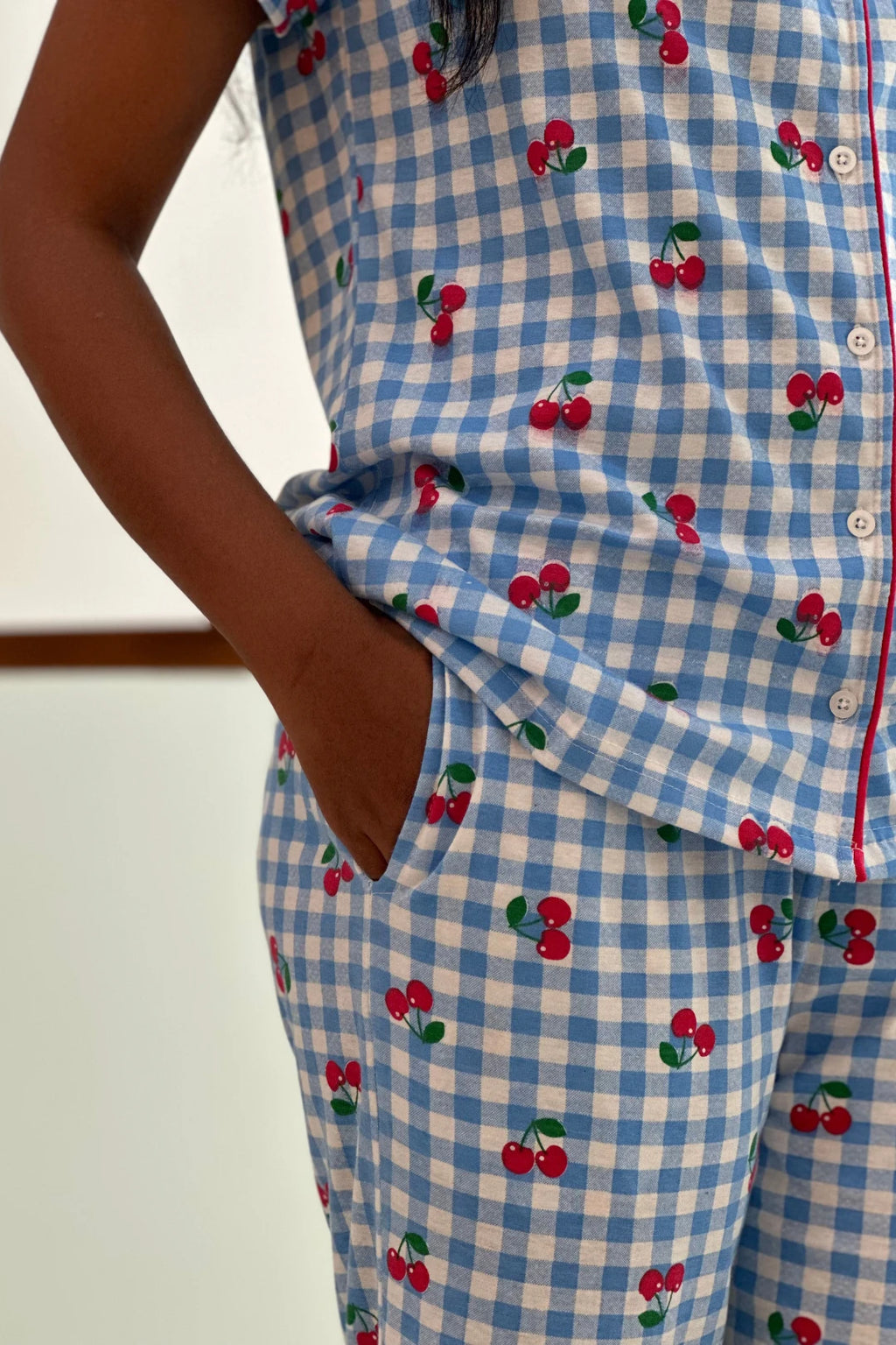 Cherry Blue Gingham Women’s Pyjama Set