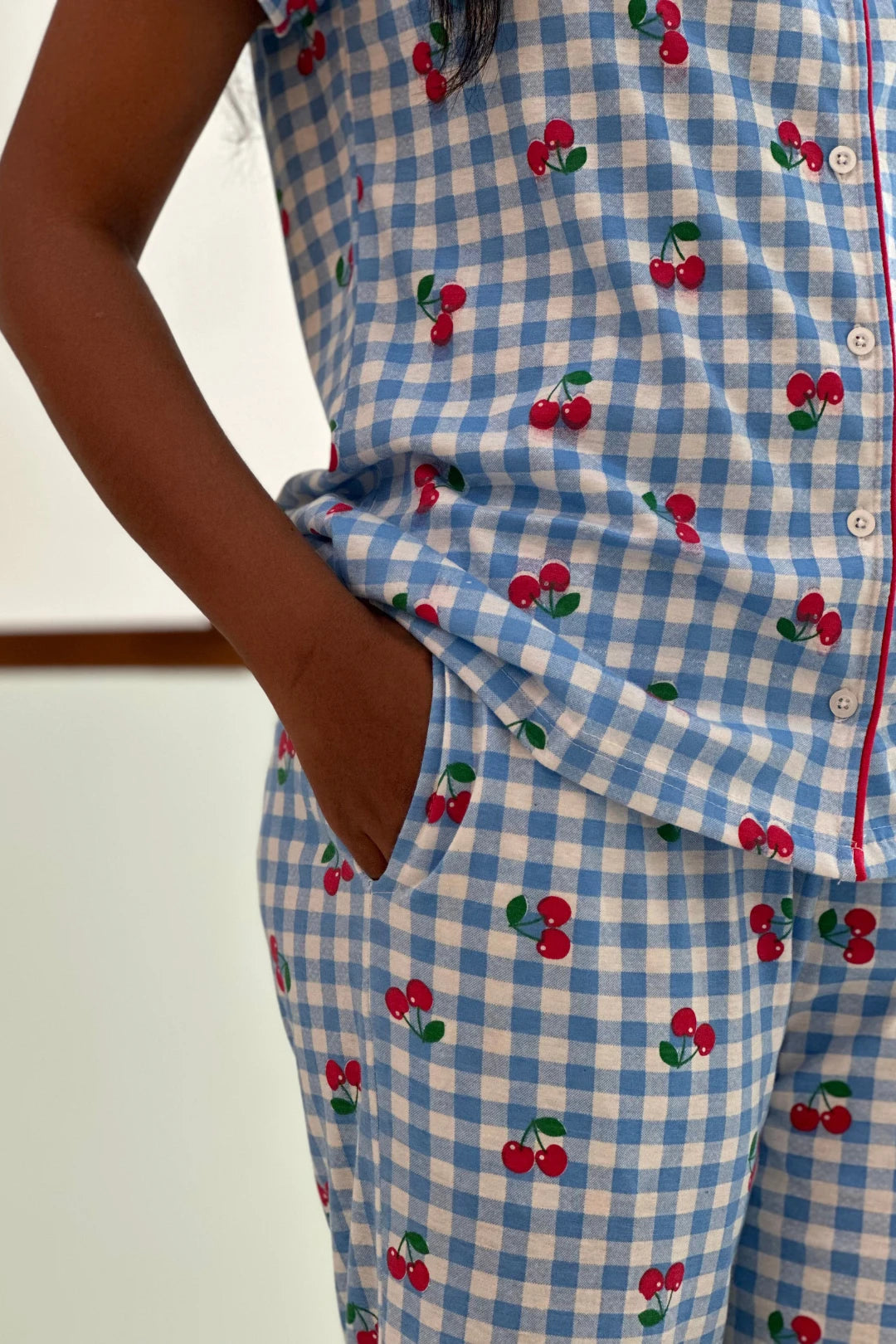 Cherry Blue Gingham Women’s Pyjama Set
