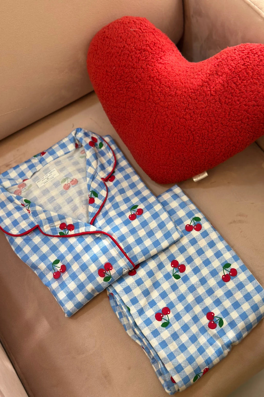 Cherry Blue Gingham Women’s Pyjama Set