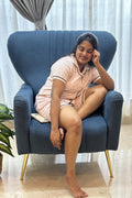 Cherry Pink Women Collared Shorts Set