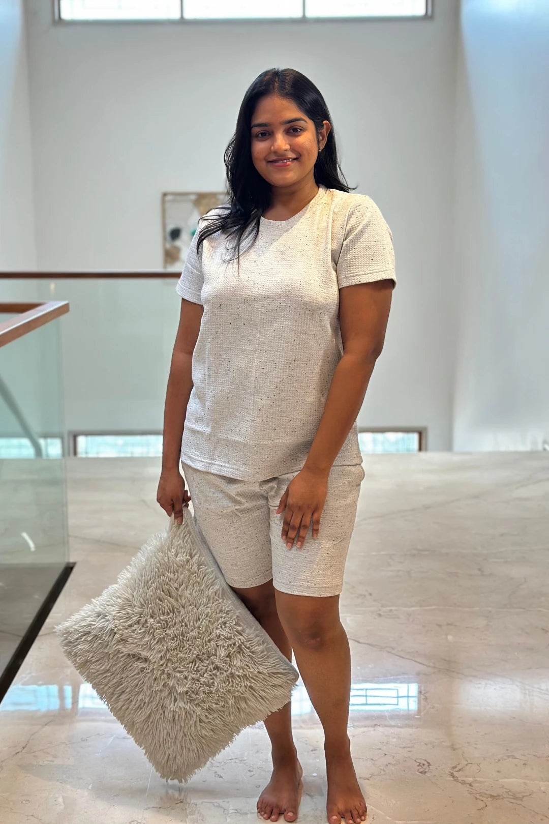 Clouded Concrete Knitted Women Shorts Co-ord Set