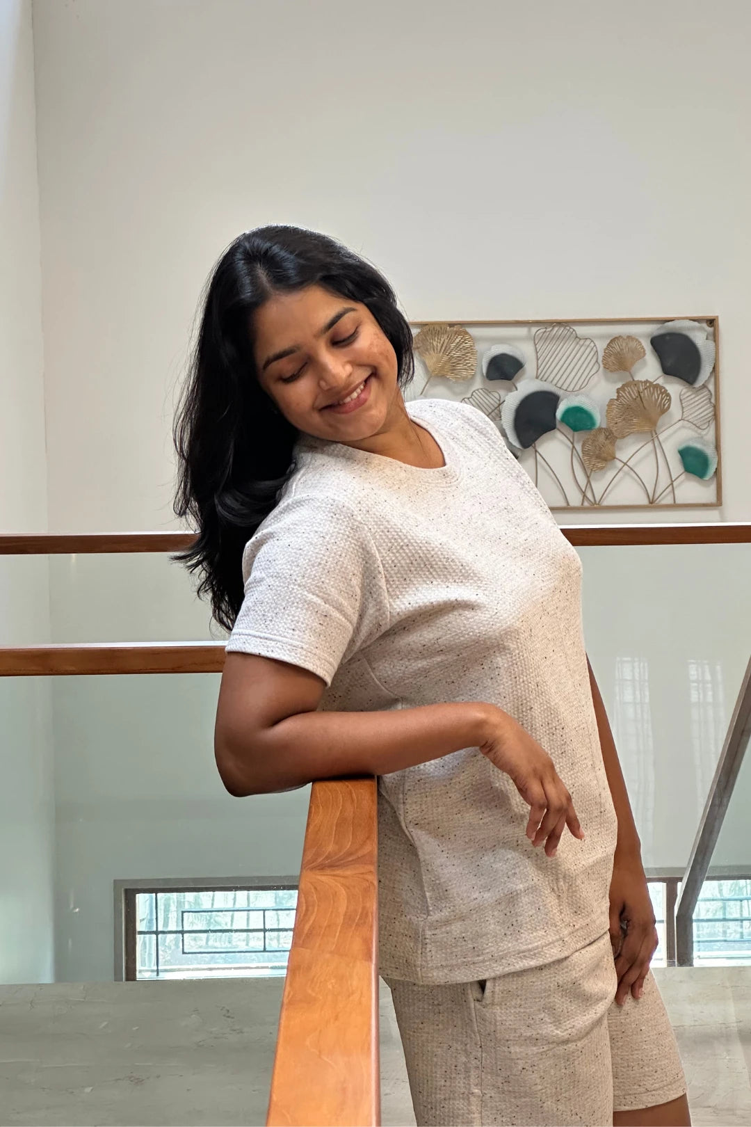 Clouded Concrete Knitted Women Shorts Co-ord Set