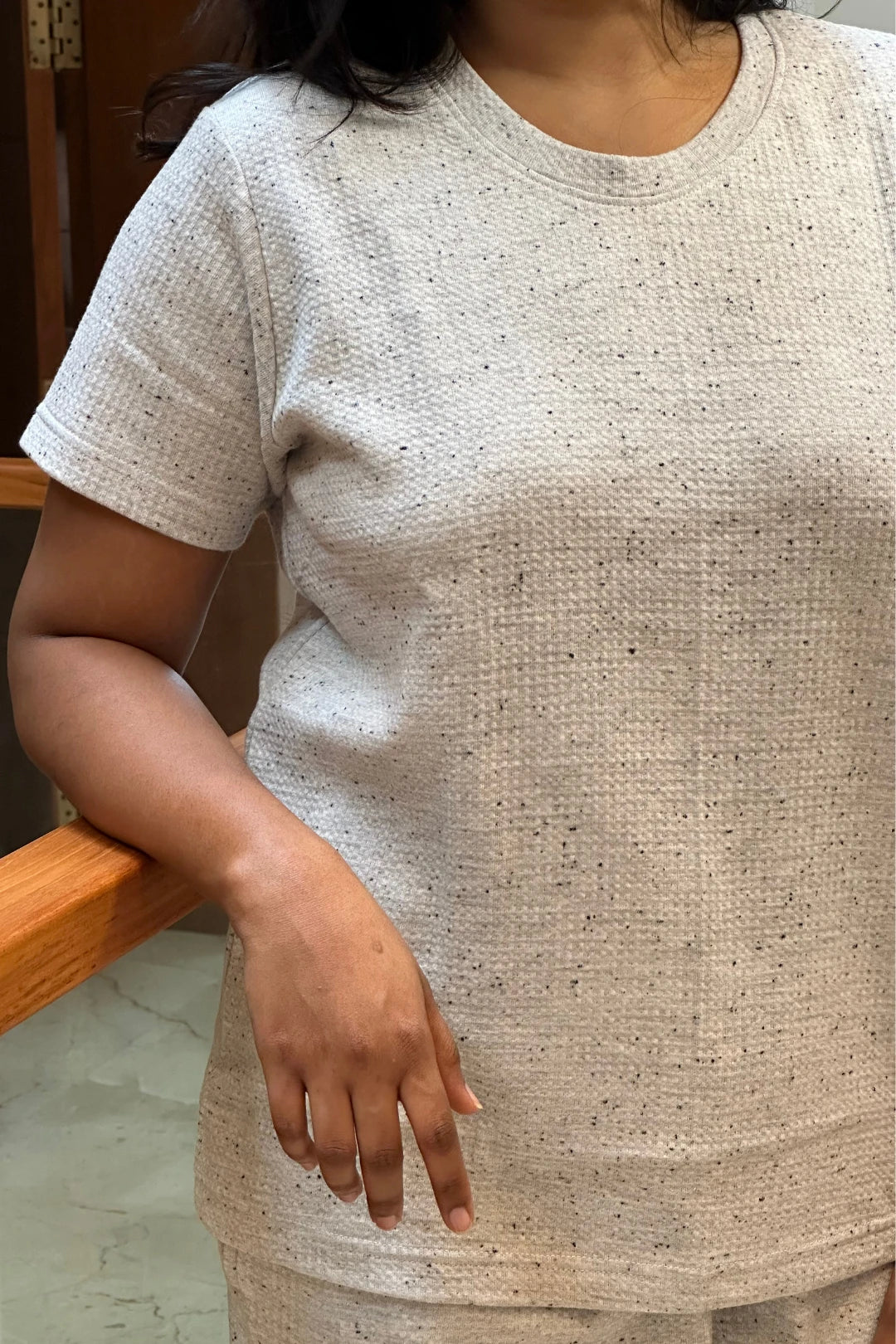 Clouded Concrete Knitted Women Shorts Co-ord Set