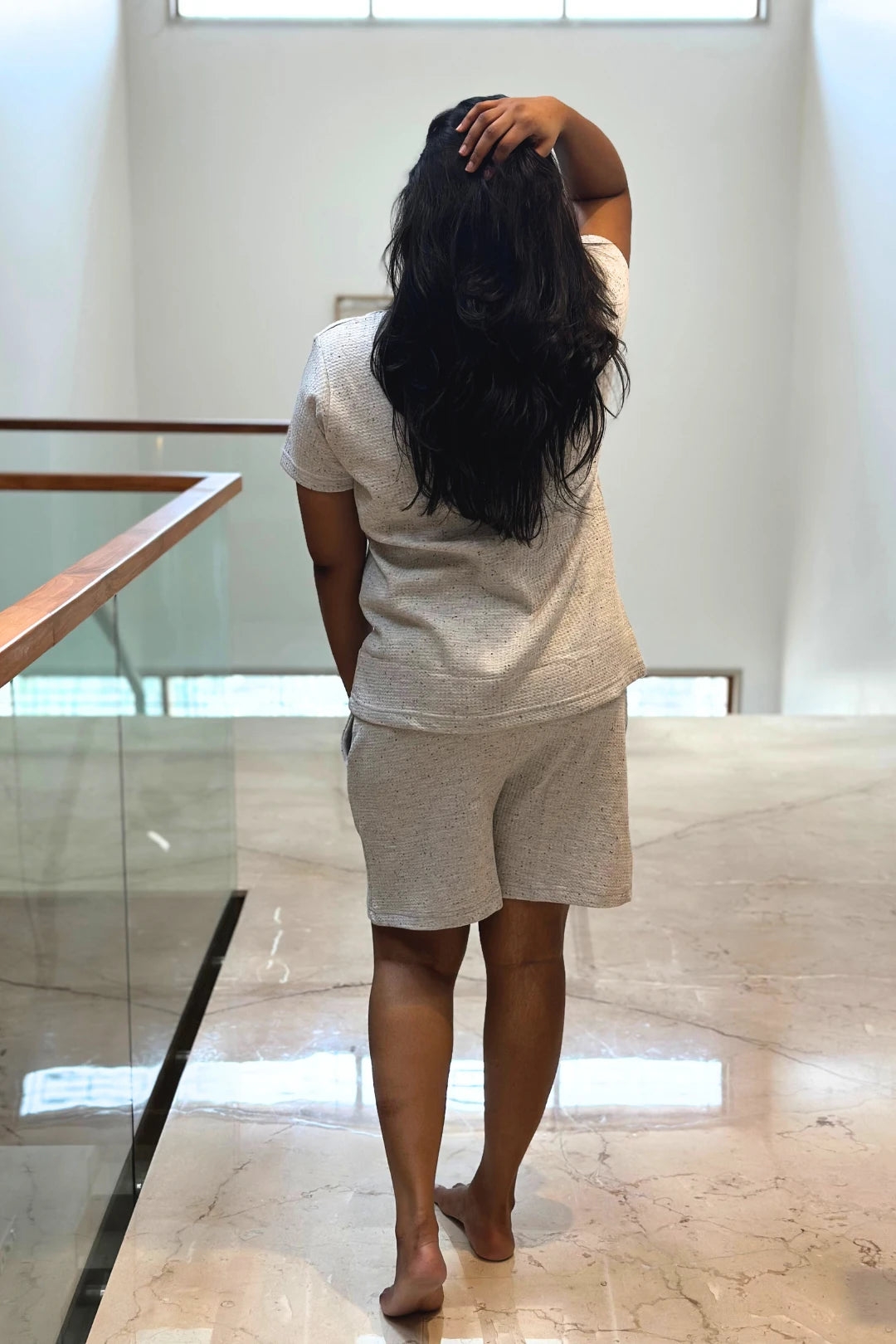 Clouded Concrete Knitted Women Shorts Co-ord Set