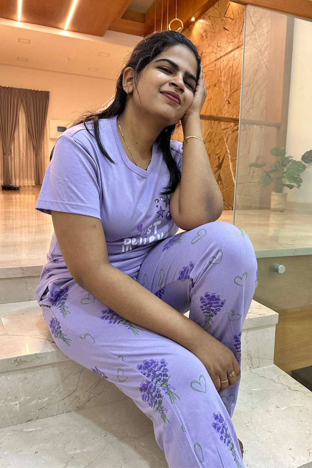 Dreamy Lavender-Women's Printed Night Suit
