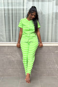 Green Striped Coord Set for Women