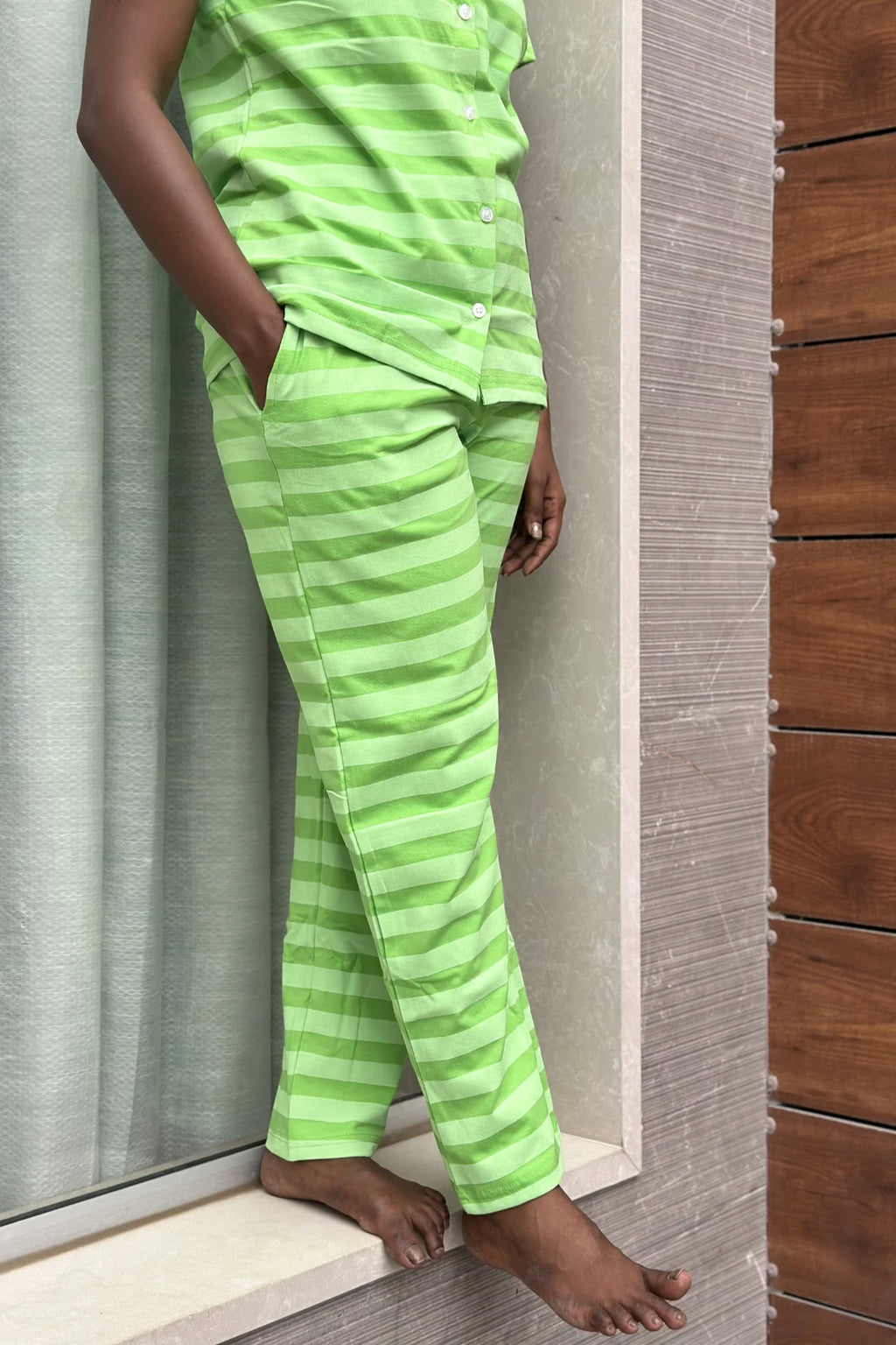 Green Striped Coord Set for Women