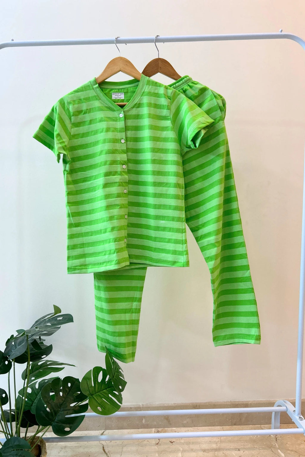 Green Striped Coord Set for Women