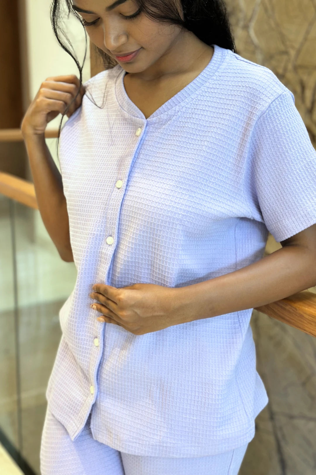 Lavender Waffle Knit Coord Set for Women