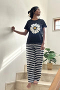 Posy Black Striped Women’s Printed Night Suit
