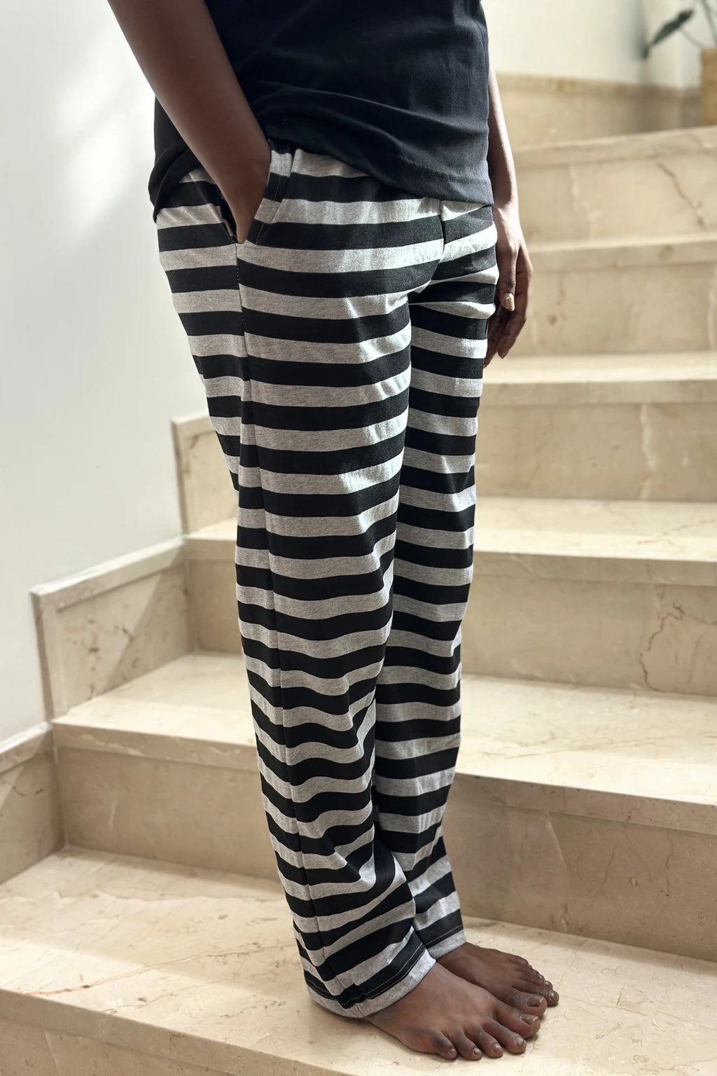 Posy Black Striped Women’s Printed Night Suit