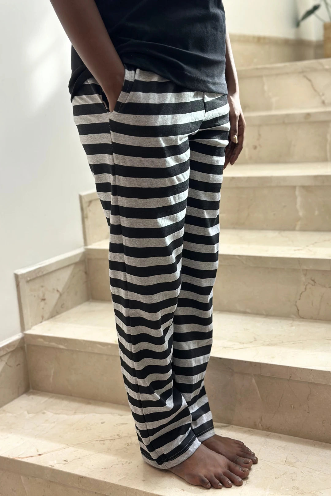 Posy Black Striped Women’s Printed Night Suit
