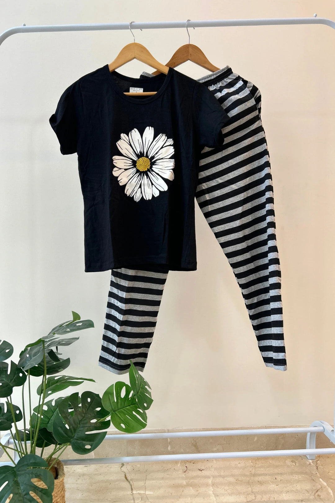 Posy Black Striped Women’s Printed Night Suit