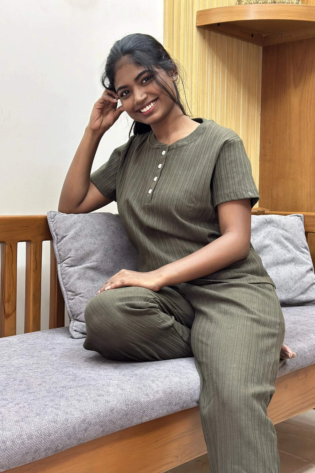 Sage Green Quilt Knit Coord Set for Women