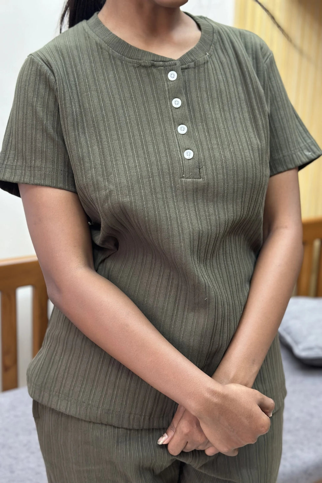 Sage Green Quilt Knit Coord Set for Women