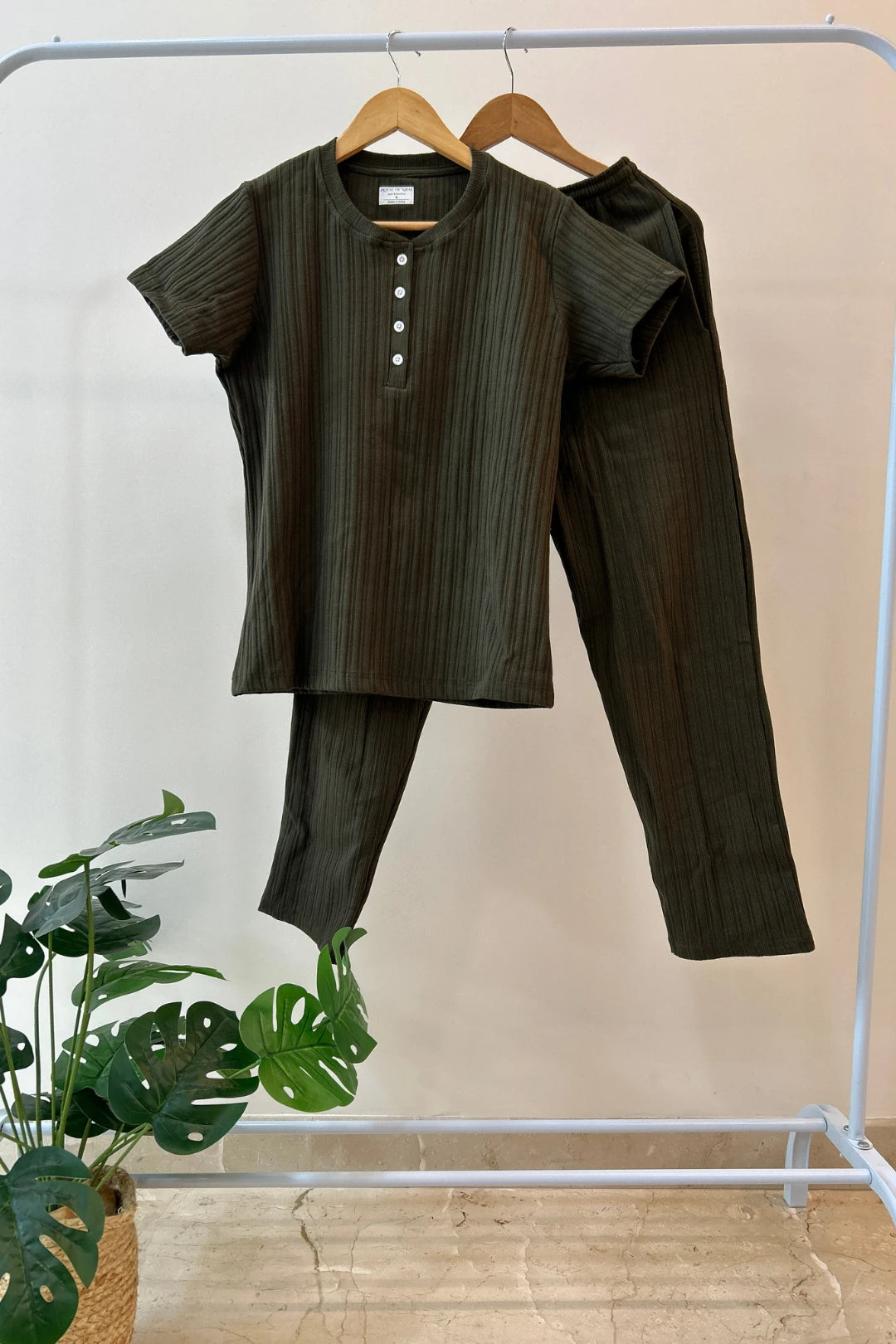 Sage Green Quilt Knit Coord Set for Women