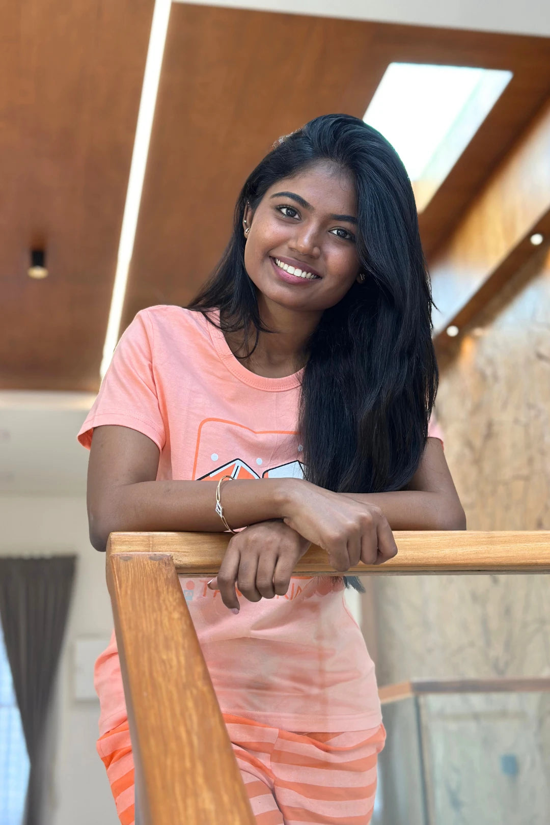 Tangerine Striped Women's Printed Night Suit