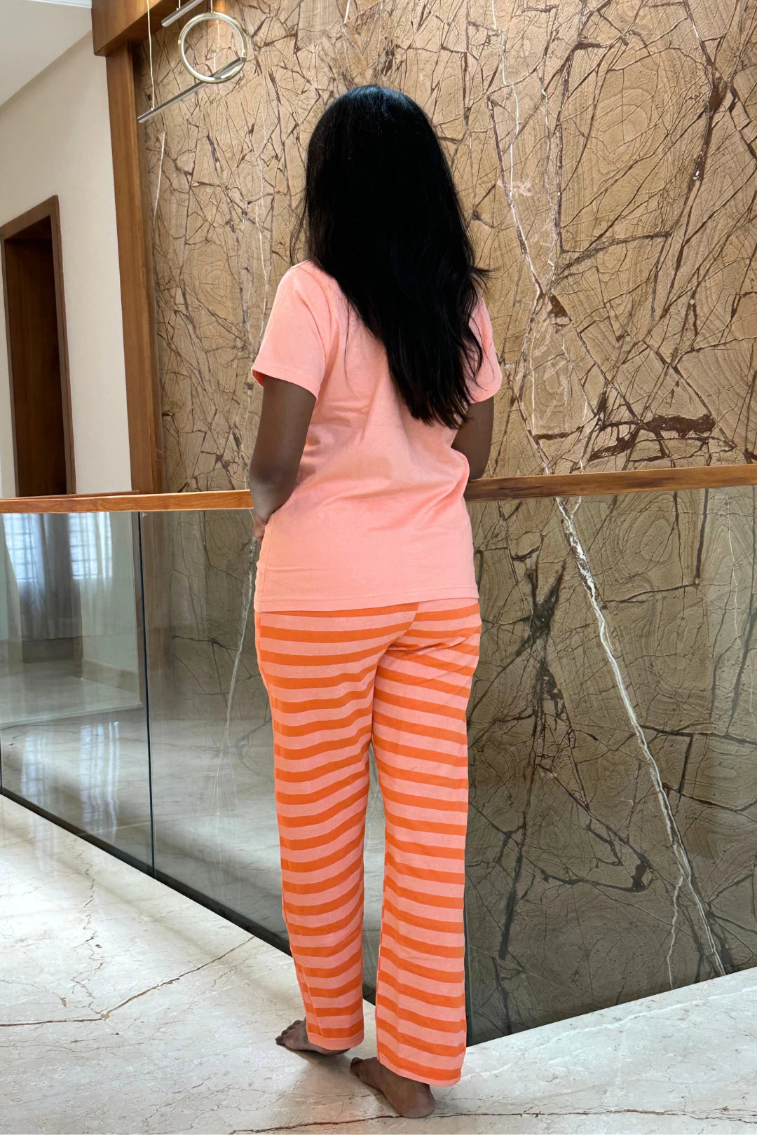 Tangerine Striped Women's Printed Night Suit