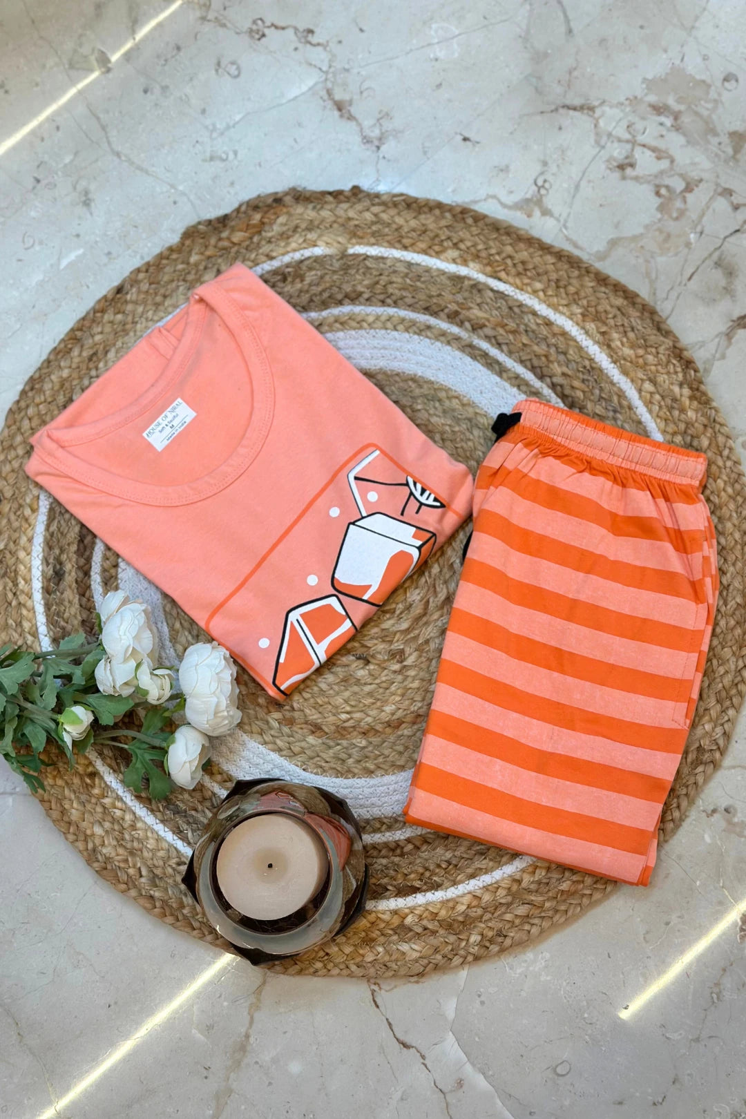 Tangerine Striped Women's Printed Night Suit