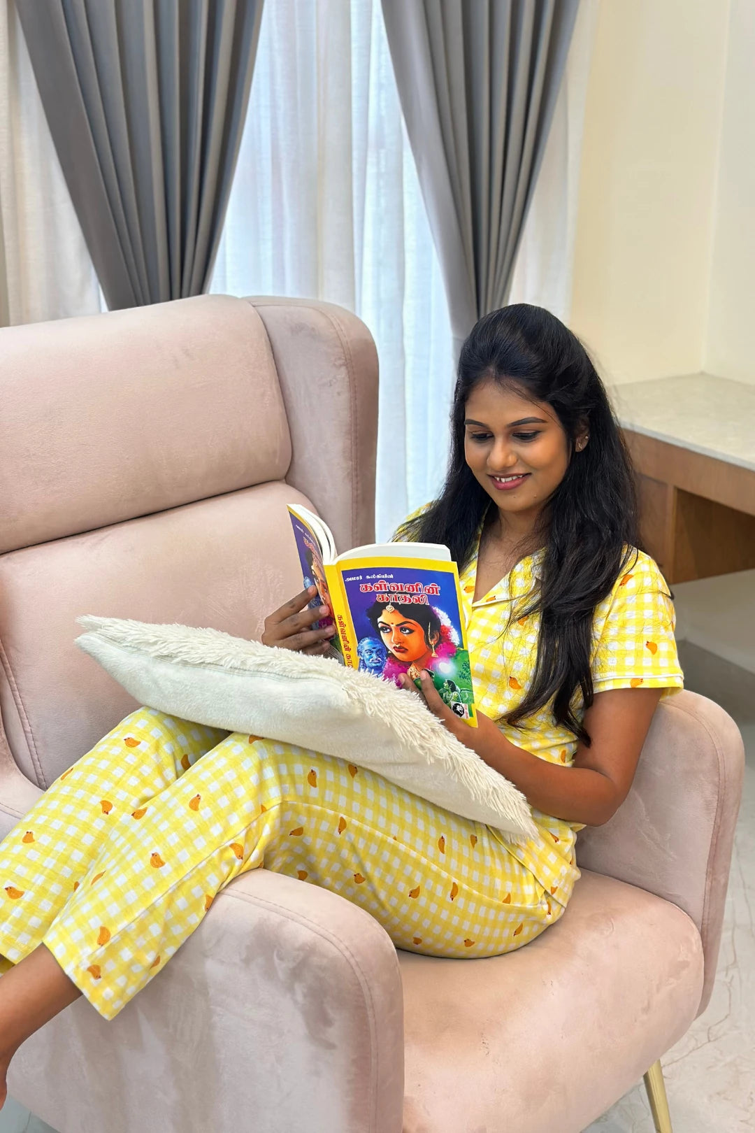 Yellow Birdie Gingham Women’s Pyjama Set