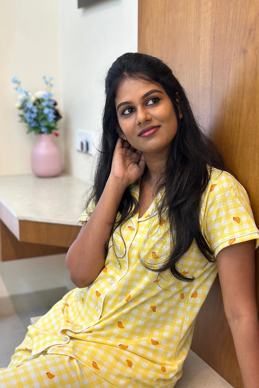 Yellow Birdie Gingham Women’s Pyjama Set